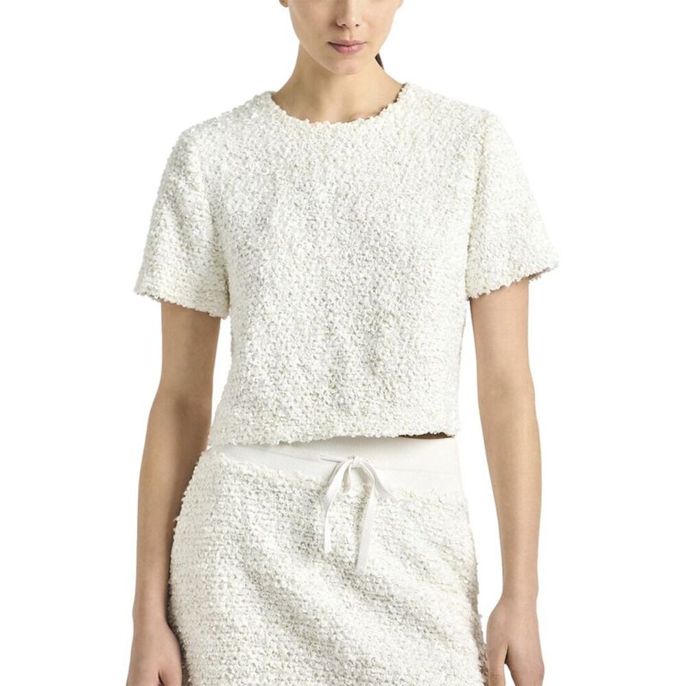 Derek Lam 10 Crosby Womens  Syrena Paillette Boucle Cropped Boxy Tee, White